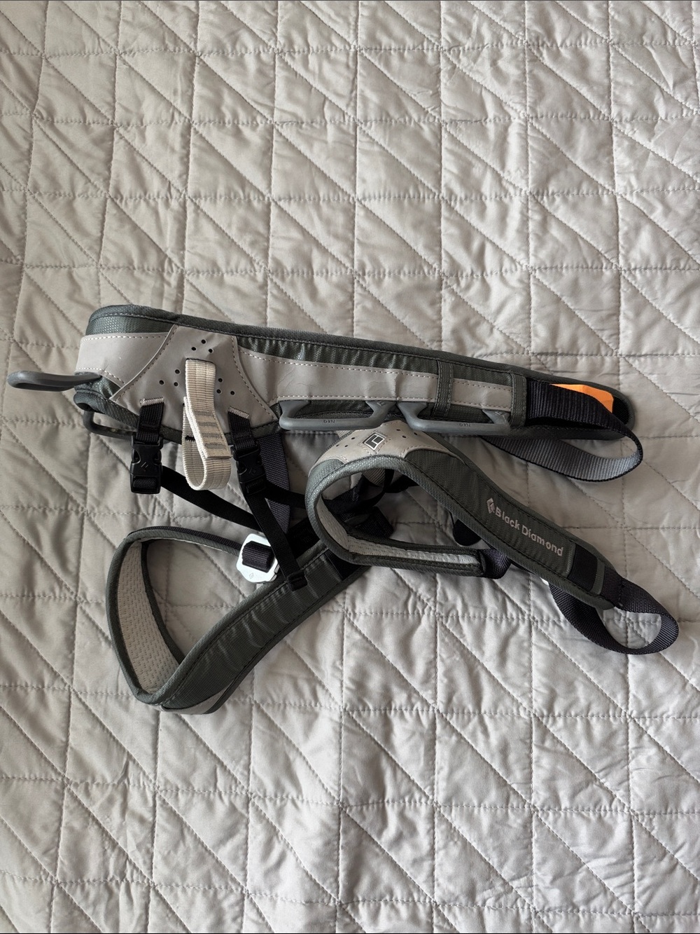 Black Diamond gray and orange climbing harness